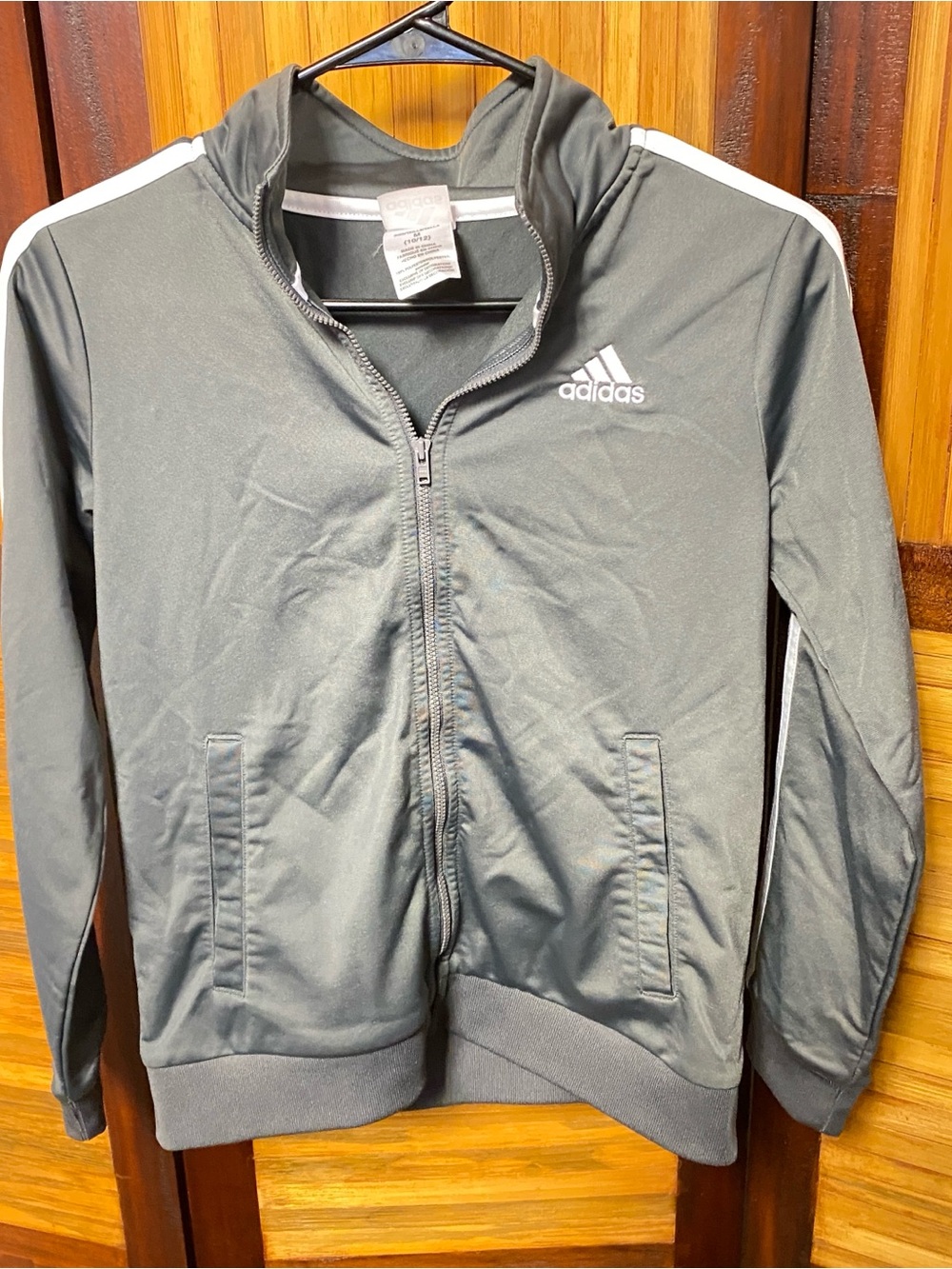 Adidas Black Track Jacket with White 3  Stripes Boys Size 10/12